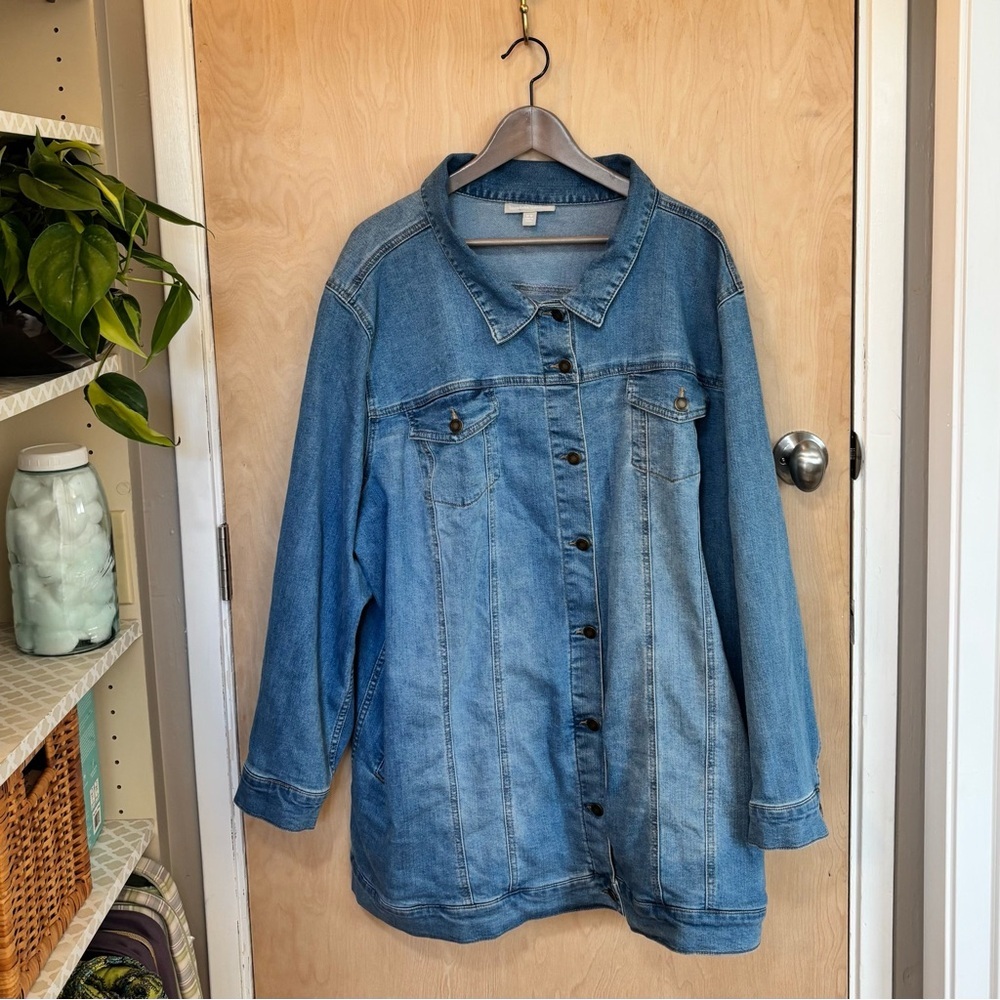 Woman Within Denim Jean Jacket Plus Size 32W XXXL Classic Preppy Teacher Comfort - Picture 2 of 13
